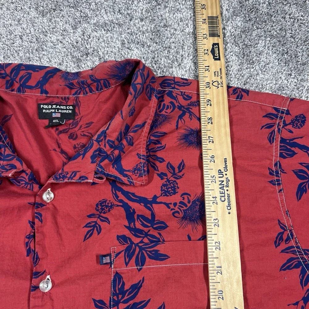 Vintage Polo Jeans Co Ralph Lauren Hawaiian Shirt Mens 4XL Red Loop Collar Beach